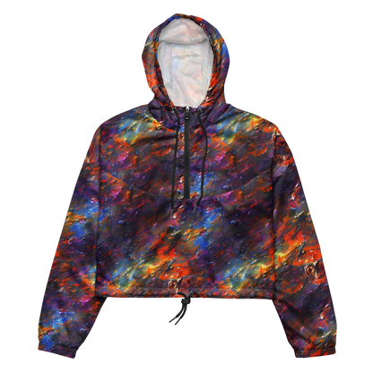 Women's Cropped Windbreaker - Auroral Ripples