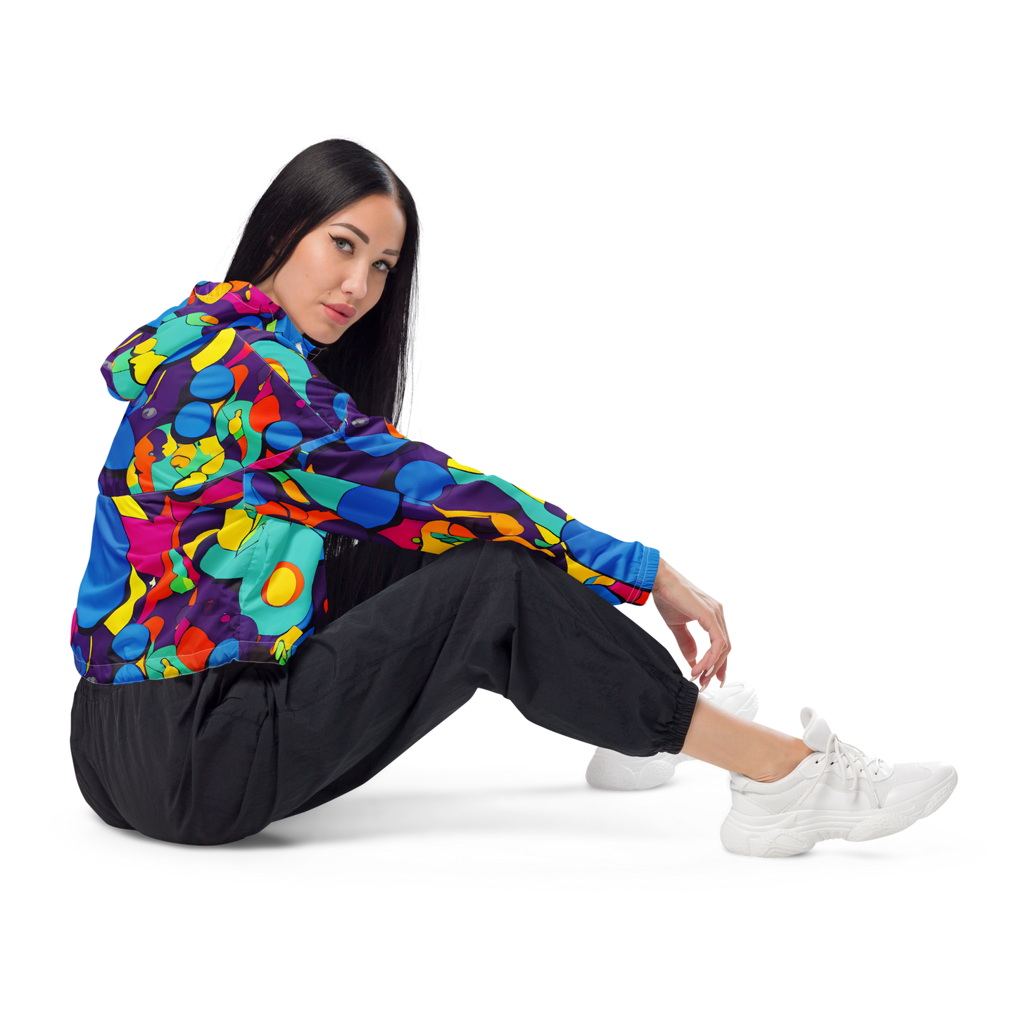 Women's Cropped Windbreaker - Psychedelic Harmony