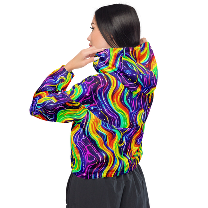 Women's Cropped Windbreaker - Galactic Flames