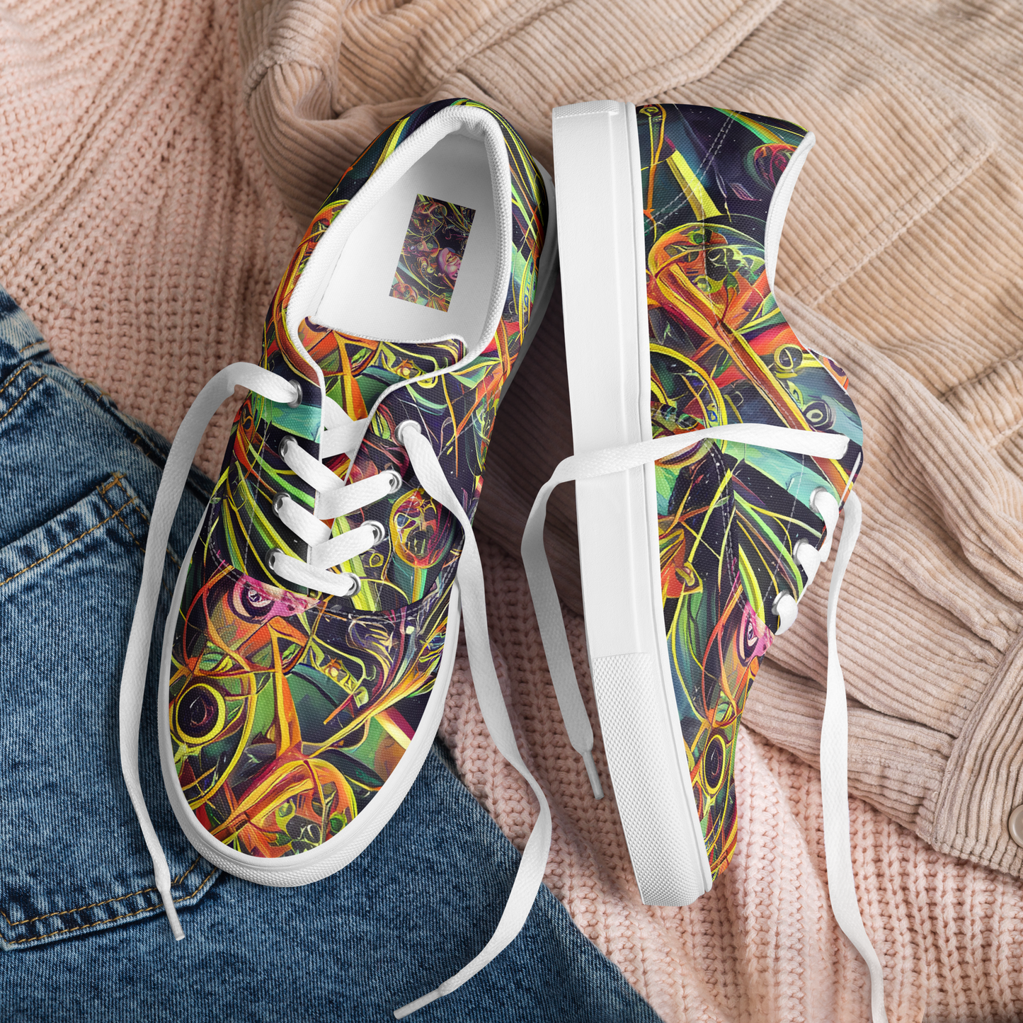 Men's Lace-Up Canvas Shoes - Psychedelic Deep Space