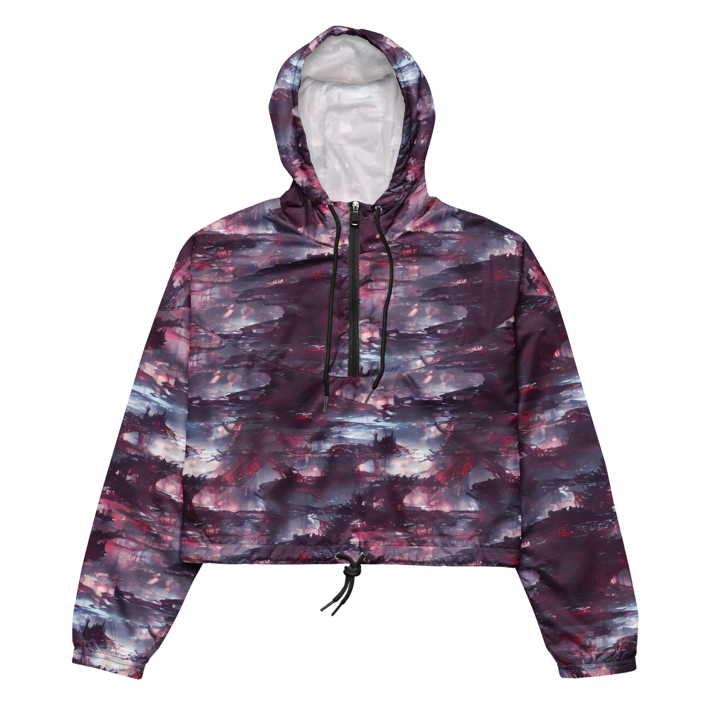 Women's Cropped Windbreaker - Twilight Fortresses