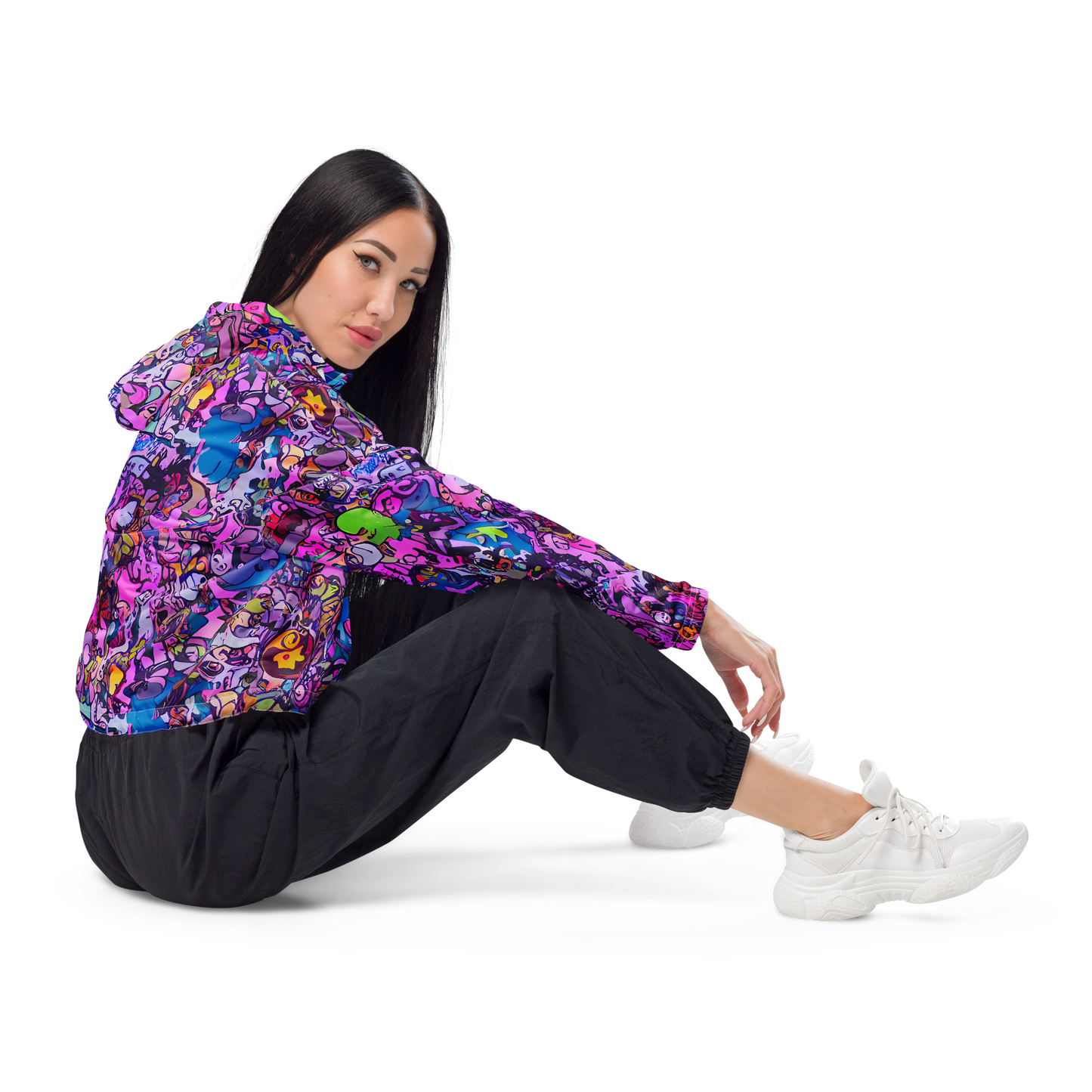 Women's Cropped Windbreaker - Chromatic Frenzy