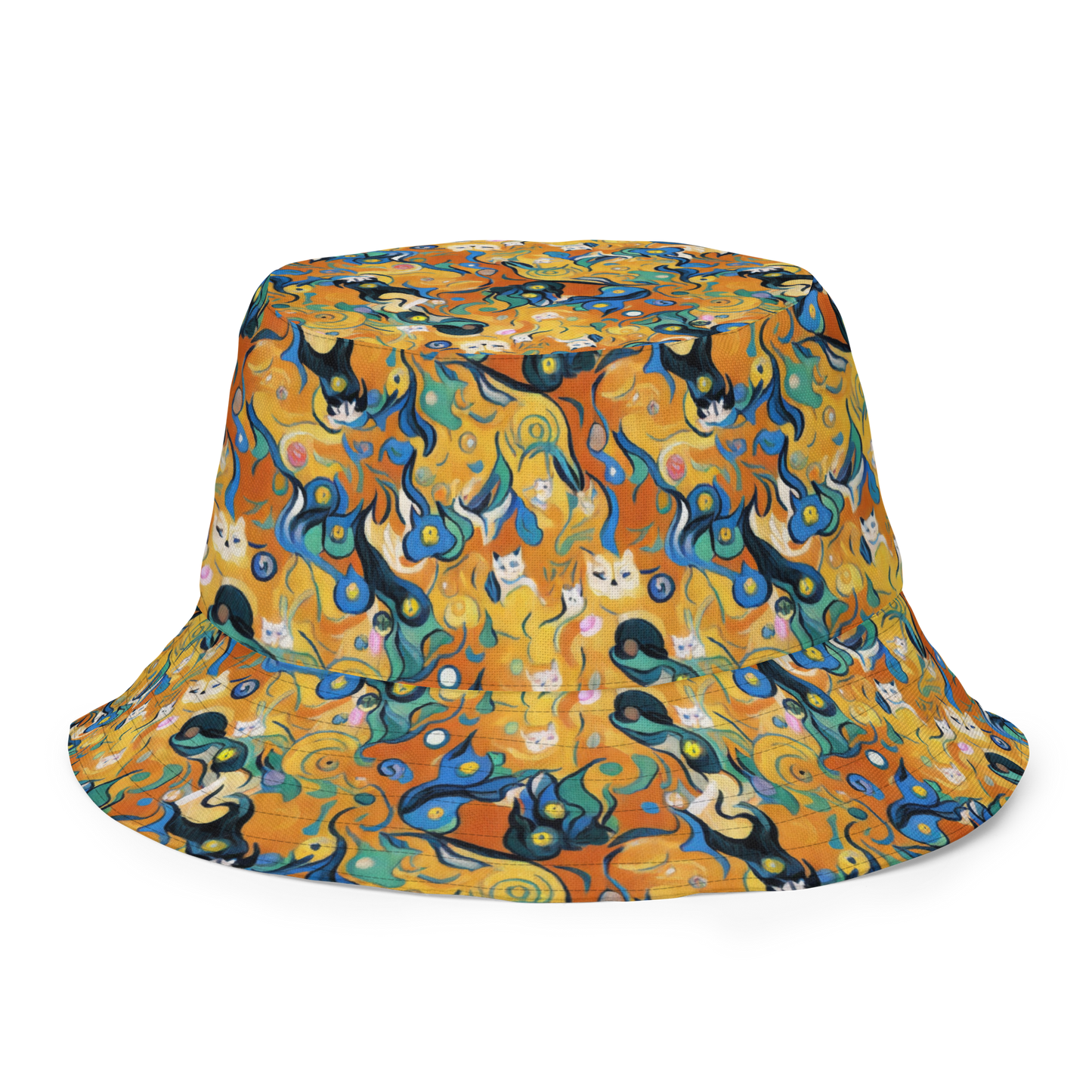 Reversible Bucket Hat - Whimsical Feline Dance