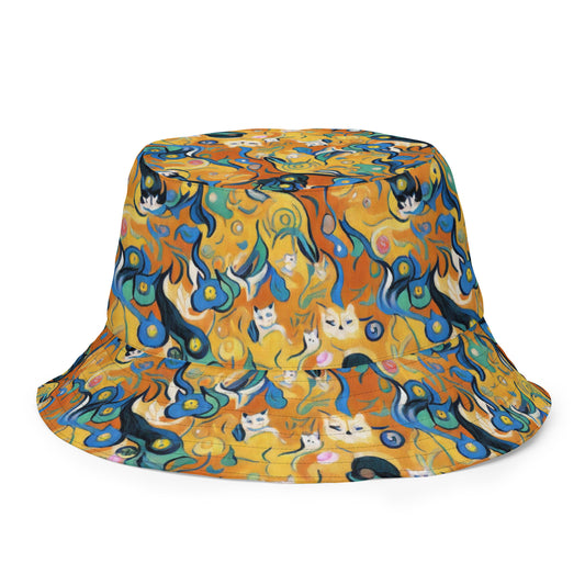 Reversible Bucket Hat - Whimsical Feline Dance