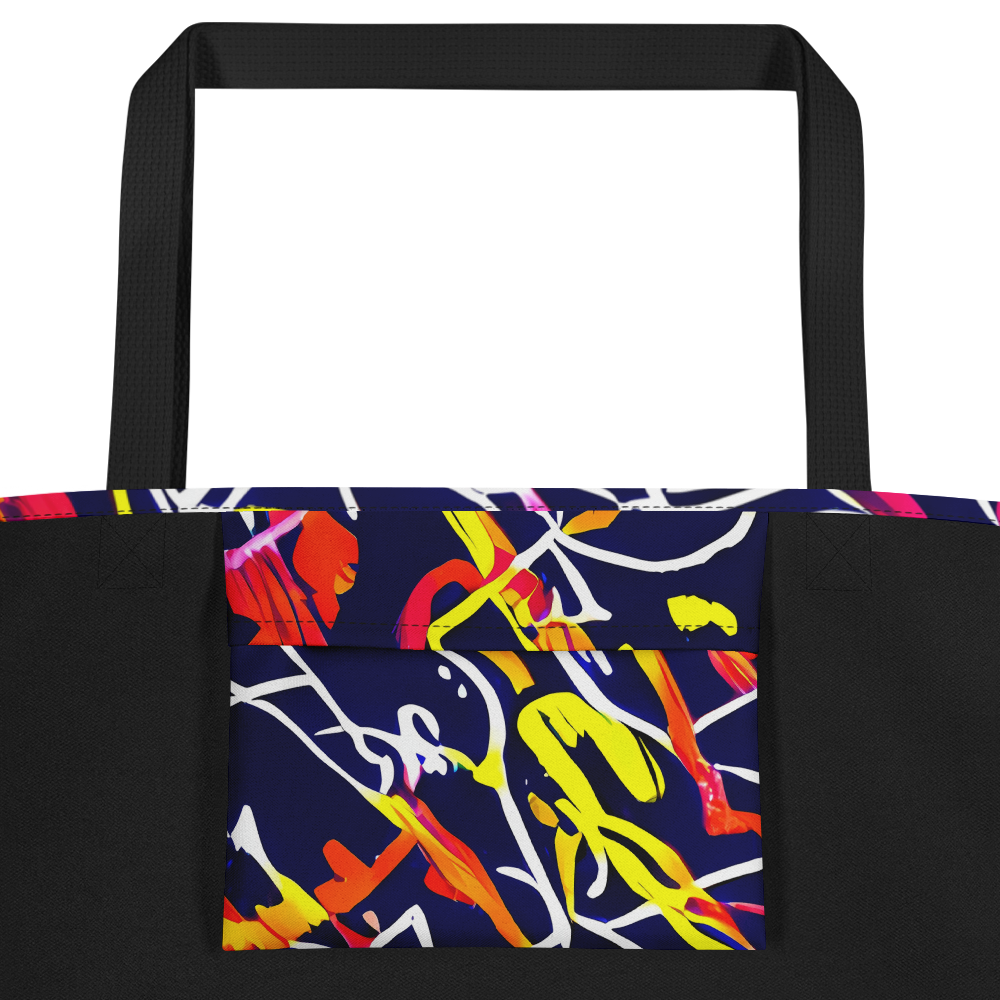 Large Tote Bag w/ Pocket - Neon Currents