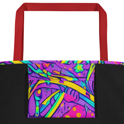 Large Tote Bag w/ Pocket - Neon Galaxy Whirl