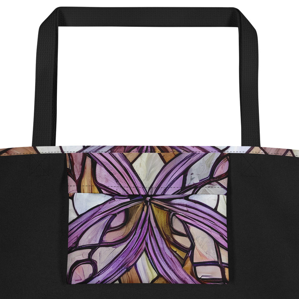 Large Tote Bag w/ Pocket - Stained Glass Whirl