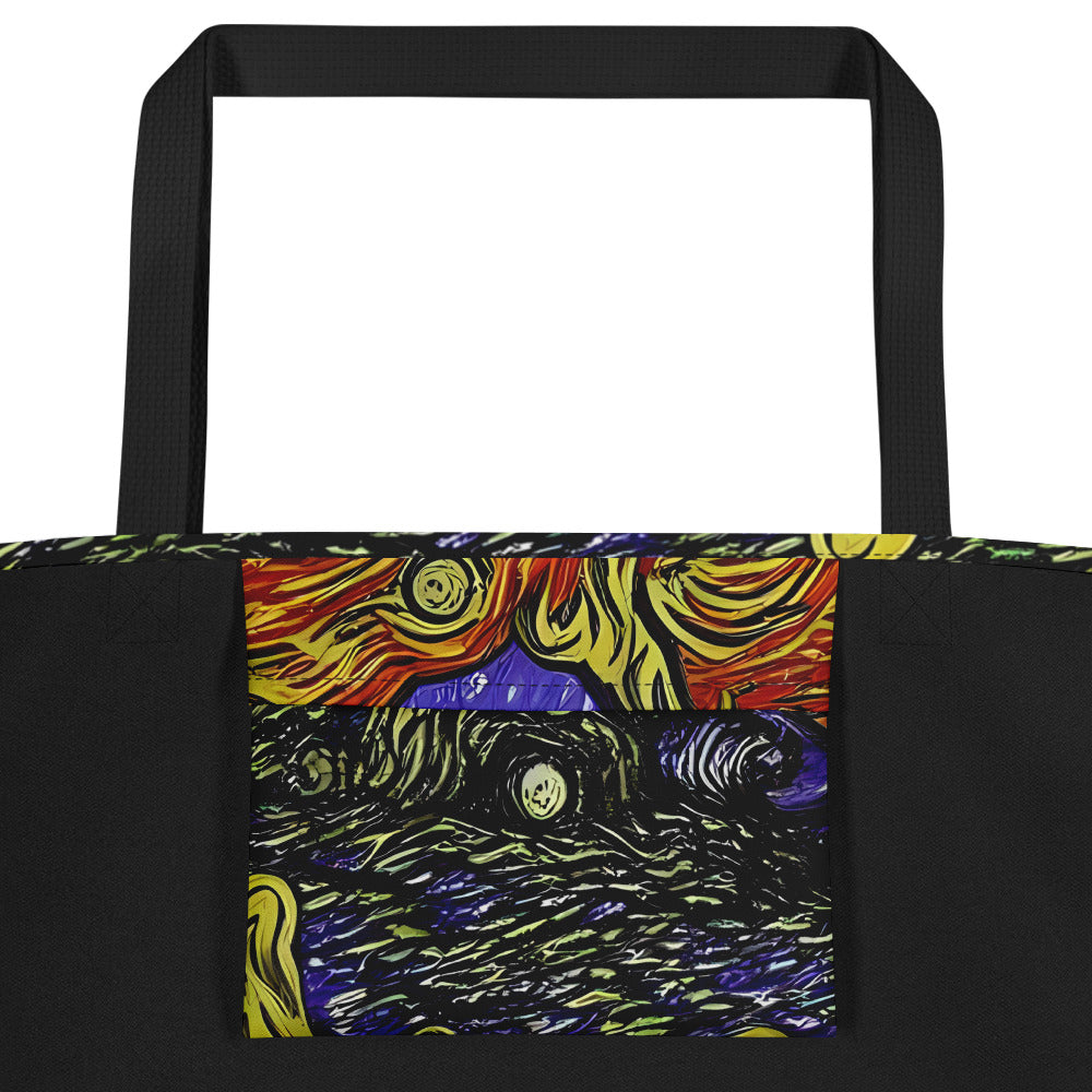 Large Tote Bag w/ Pocket - Dancing Solar Flare