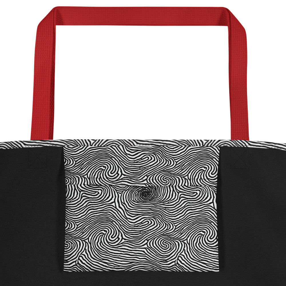 Large Tote Bag w/ Pocket - Black And White Rhapsody