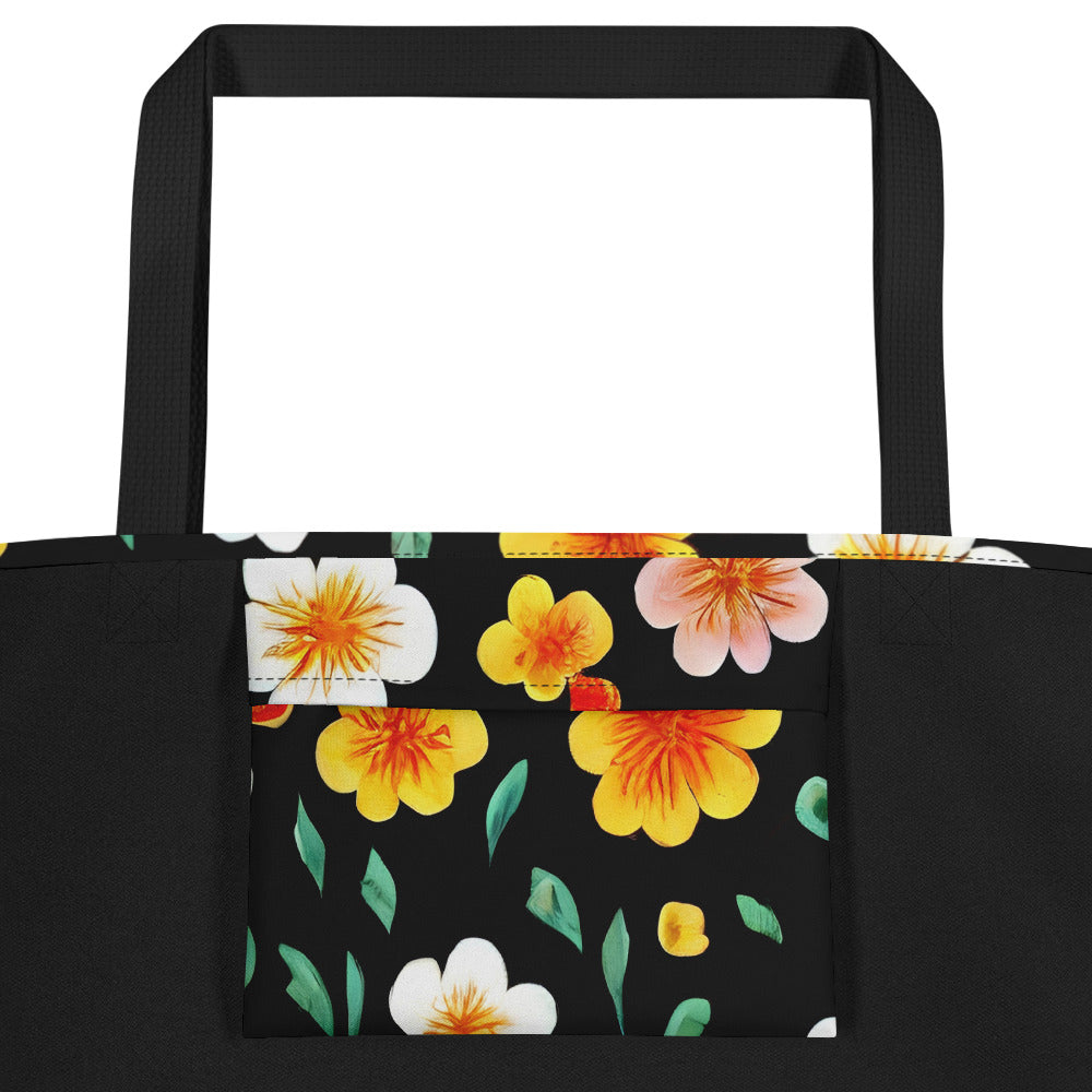 Large Tote Bag w/ Pocket - Sunlit Blossoms