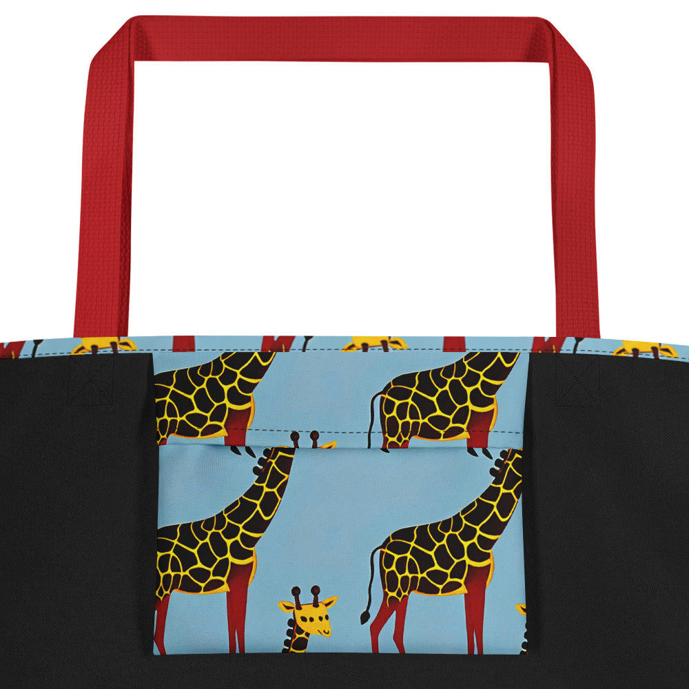 Large Tote Bag w/ Pocket - Giraffe Groove