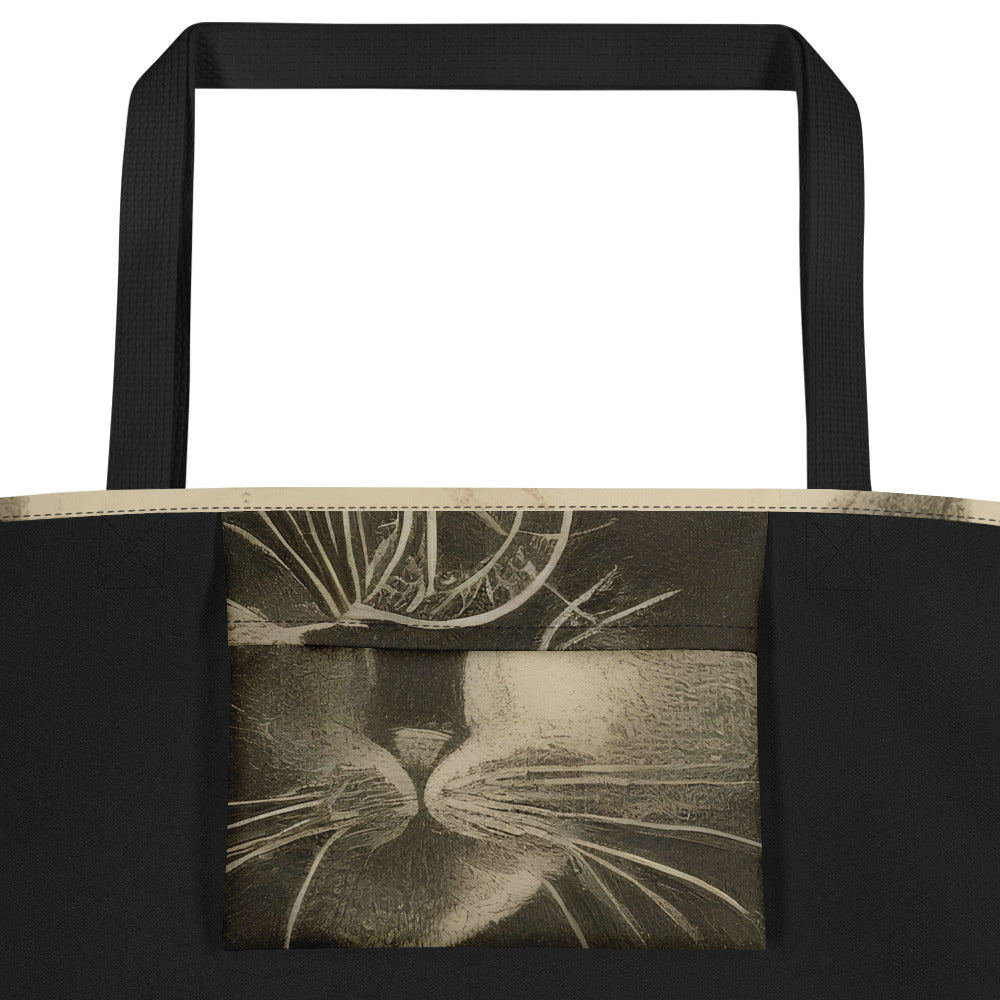 Large Tote Bag w/ Pocket - Feline Symphony
