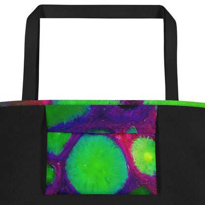 Large Tote Bag w/ Pocket - Acid Raindrops