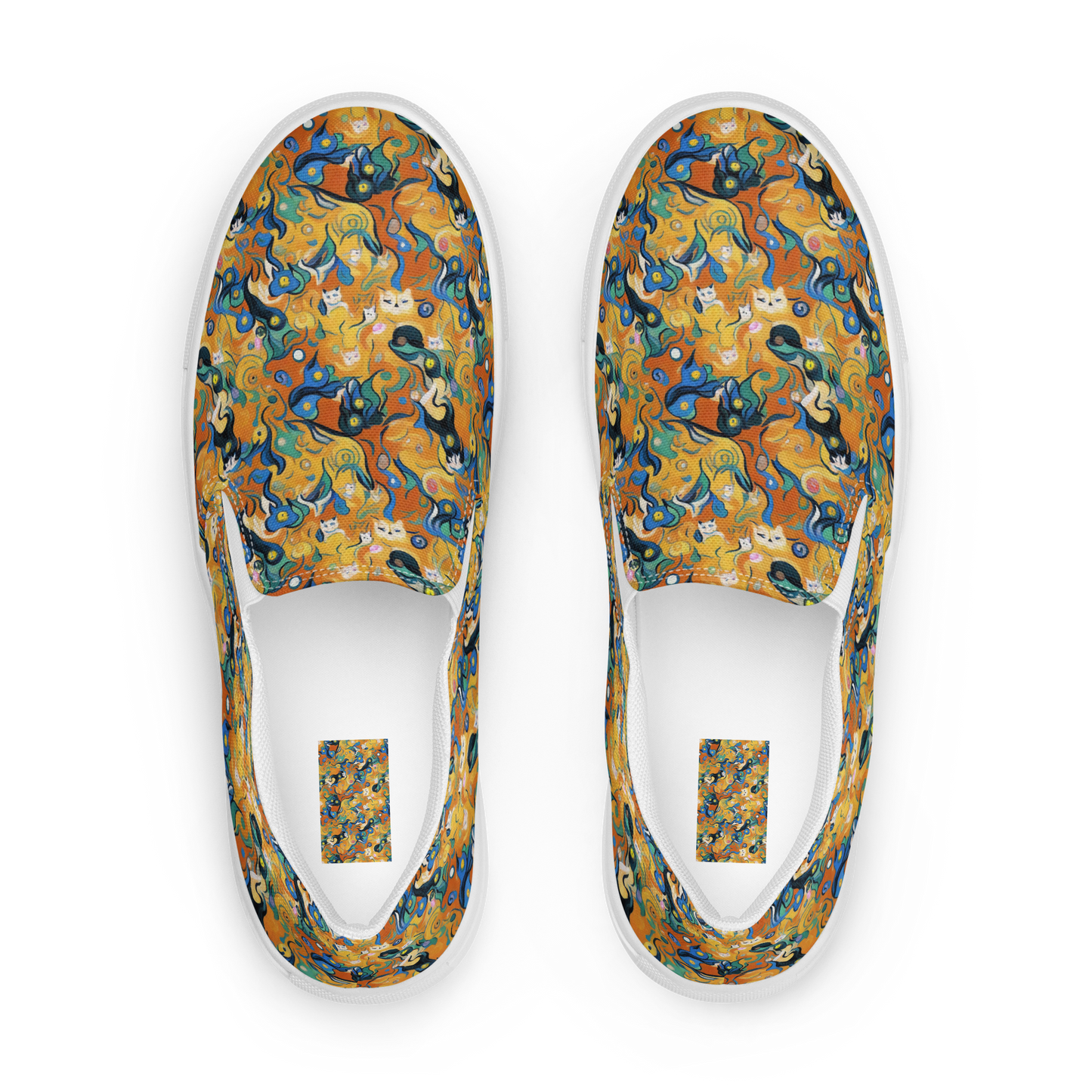 Men's Slip-On Canvas Shoes - Whimsical Feline Dance