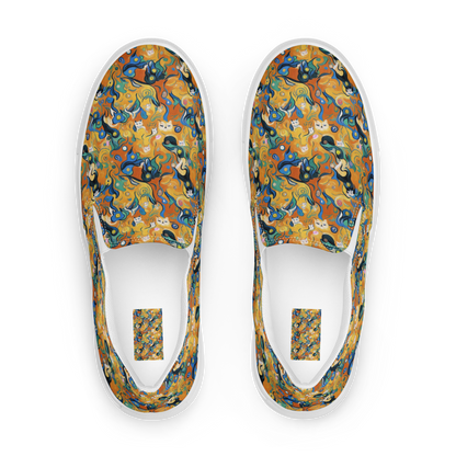 Men's Slip-On Canvas Shoes - Whimsical Feline Dance