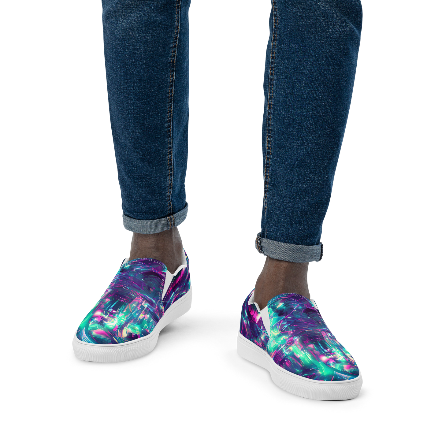 Men's Slip-On Canvas Shoes - Synthwave Surge