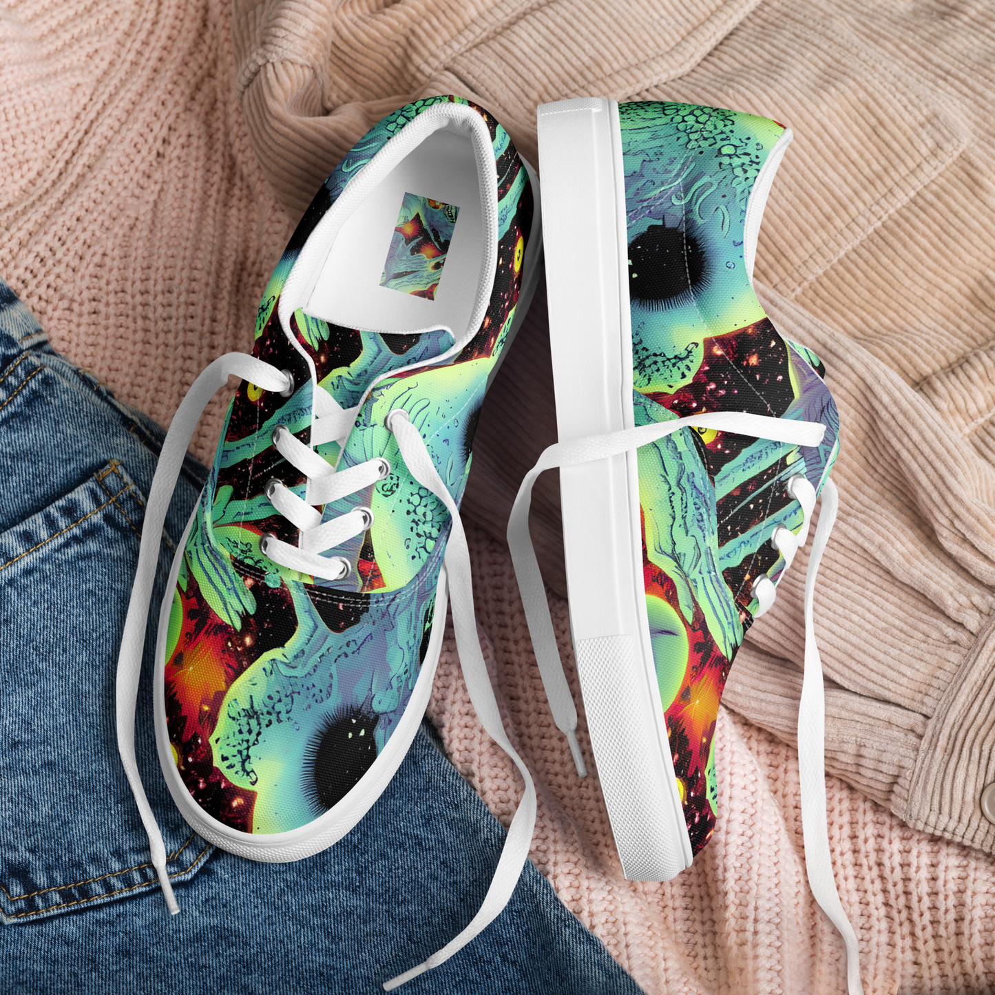Women's Lace-Up Canvas Shoes - Galactic Grotesque