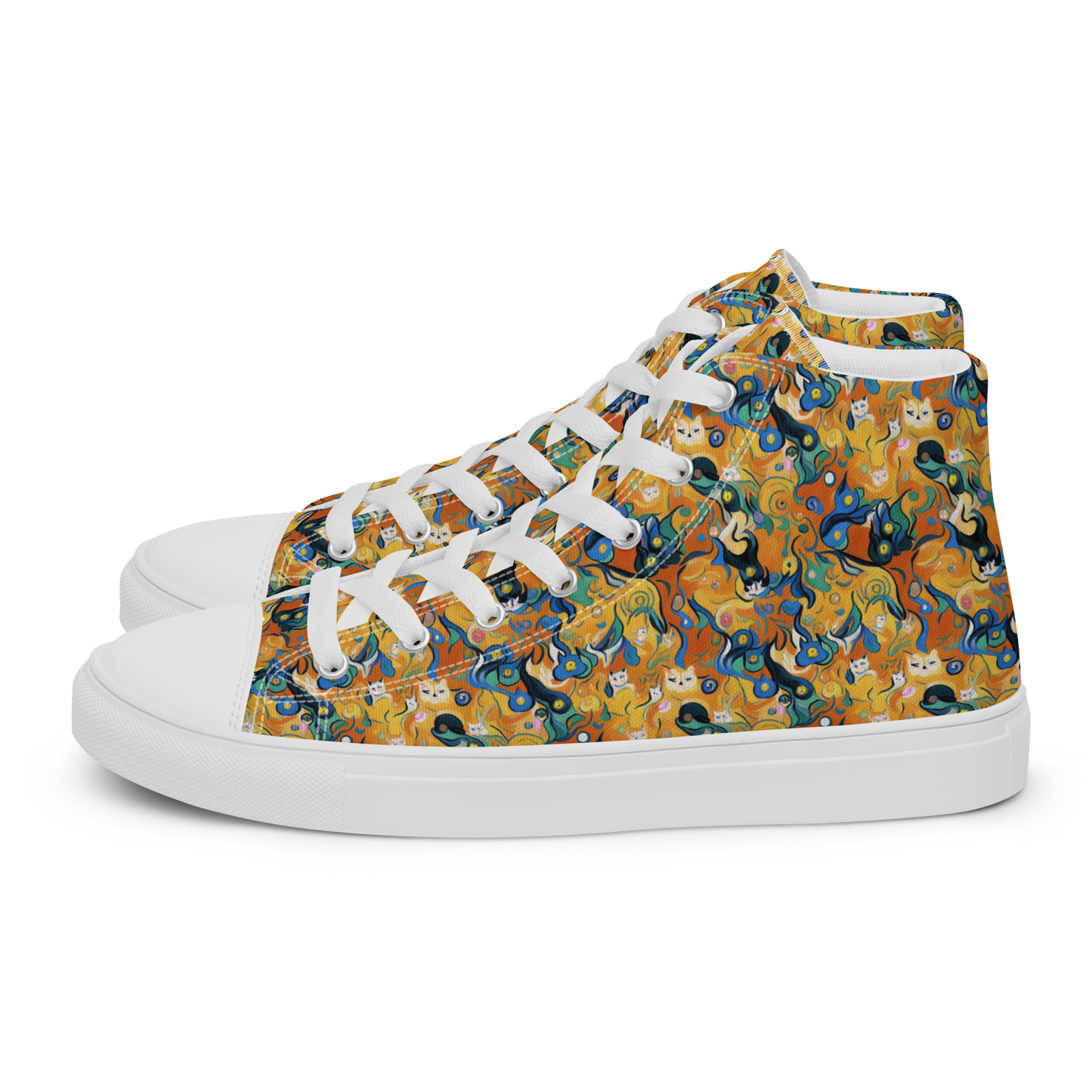 Men's High Top Canvas Shoes - Whimsical Feline Dance