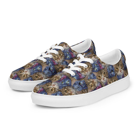 Women's Lace-Up Canvas Shoes - Feline Fantasy