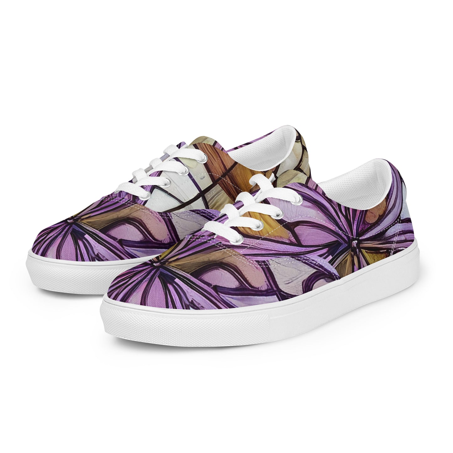 Women's Lace-Up Canvas Shoes - Stained Glass Whirl