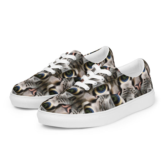 Women's Lace-Up Canvas Shoes - Feline Mirage