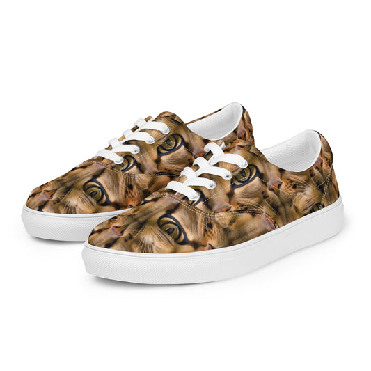 Women's Lace-Up Canvas Shoes - Feline Whisper