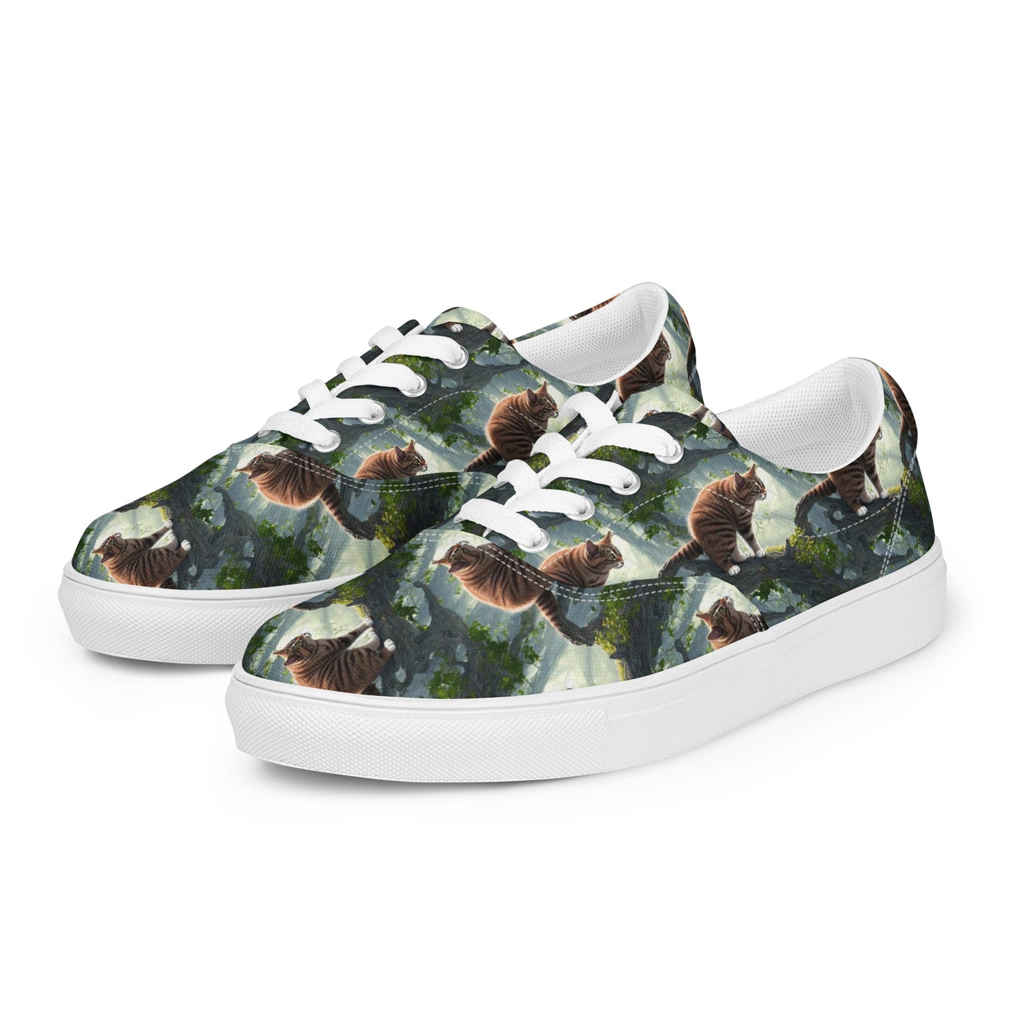 Women's Lace-Up Canvas Shoes - Whiskered Enigma