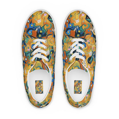 Men's Lace-Up Canvas Shoes - Whimsical Feline Dance