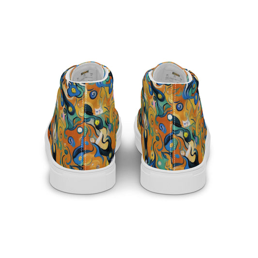 Women's High Top Canvas Shoes - Whimsical Feline Dance
