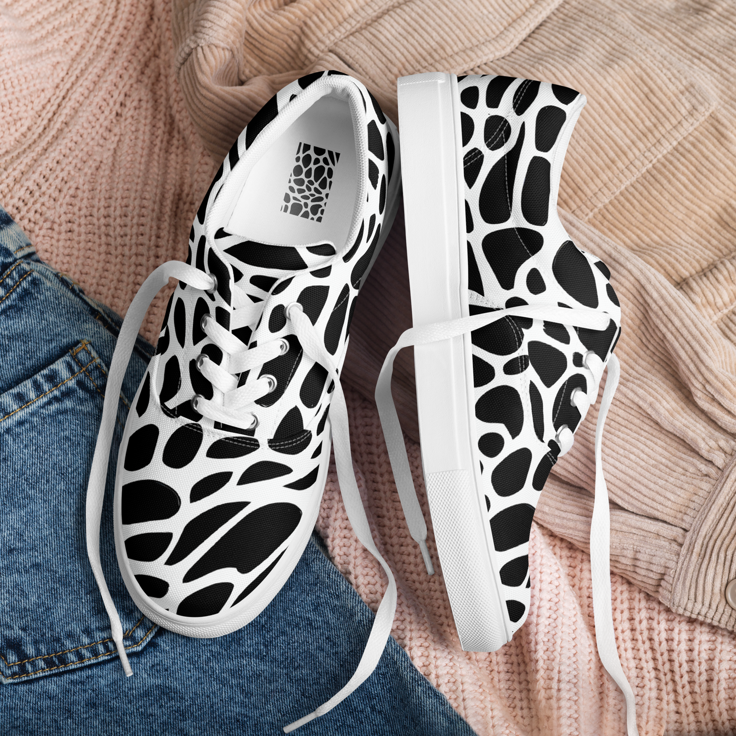 Women's Lace-Up Canvas Shoes - Monochrome Mystique