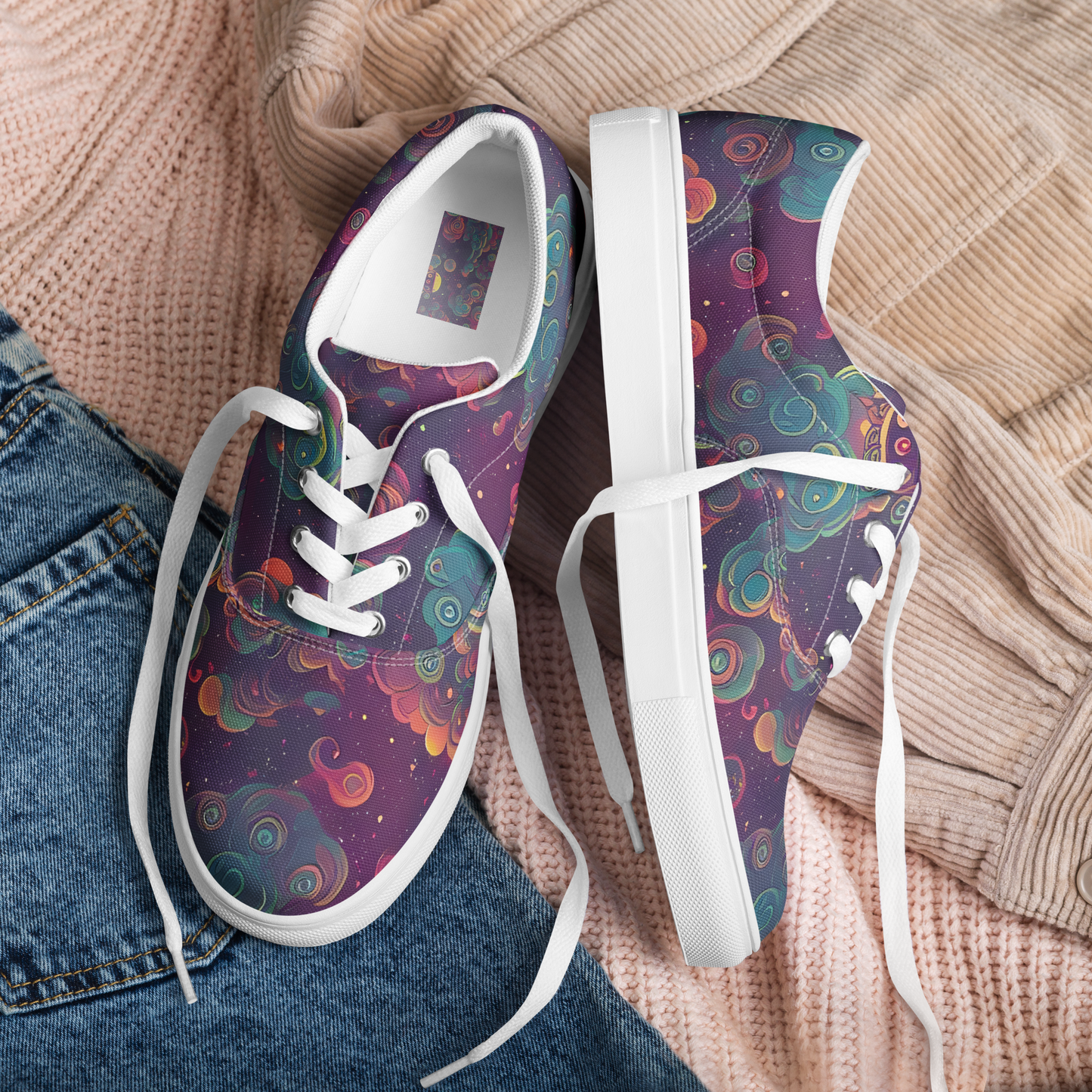 Women's Lace-Up Canvas Shoes - Nebula Dreamscape