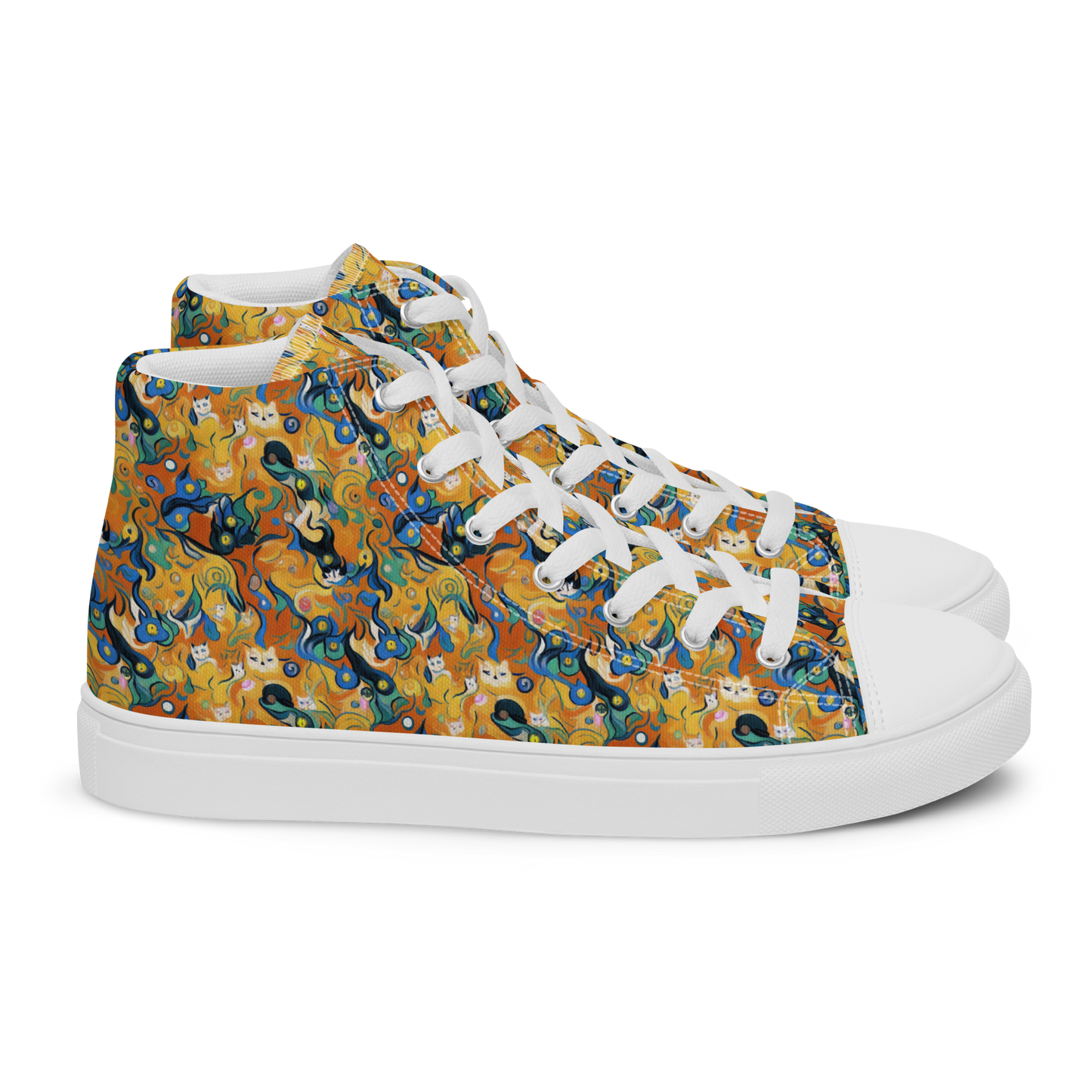 Men's High Top Canvas Shoes - Whimsical Feline Dance