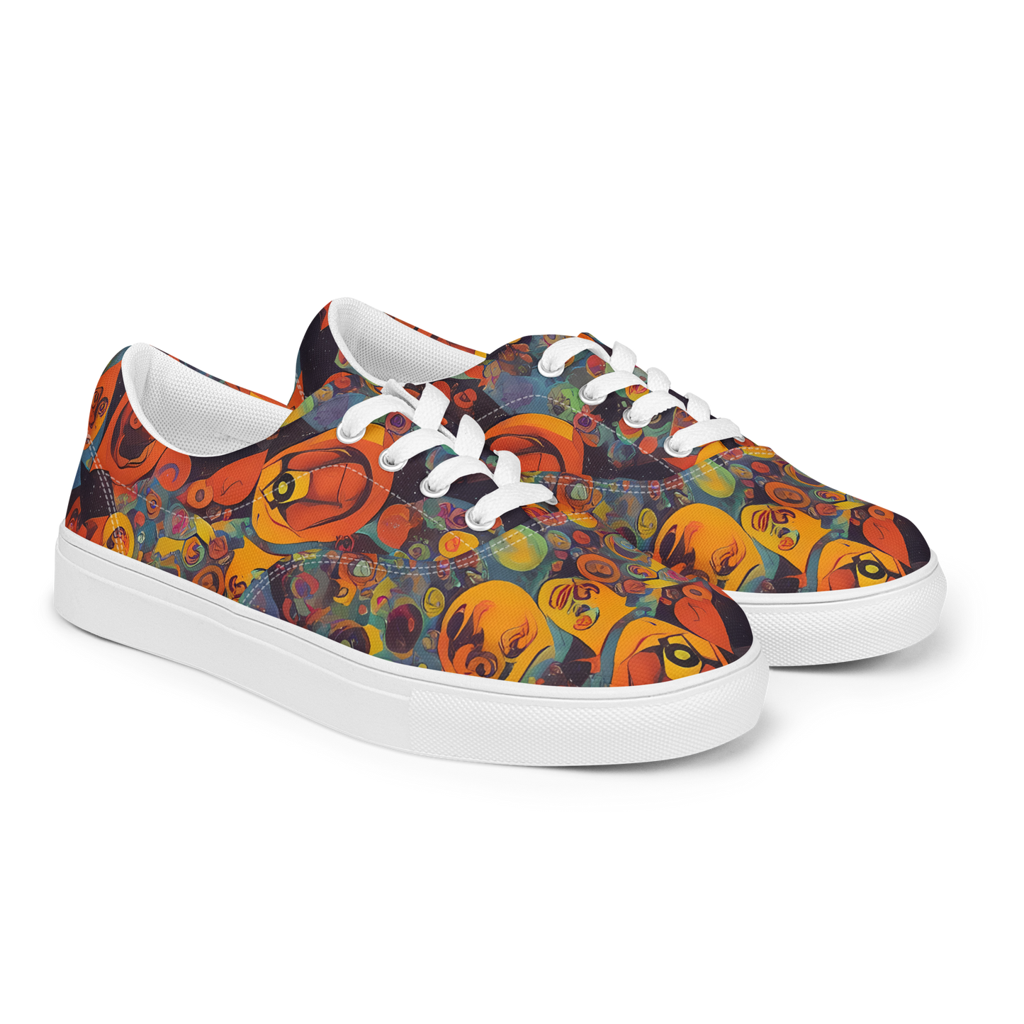 Women's Lace-Up Canvas Shoes - Galactic Faces