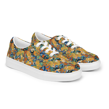 Men's Lace-Up Canvas Shoes - Whimsical Feline Dance