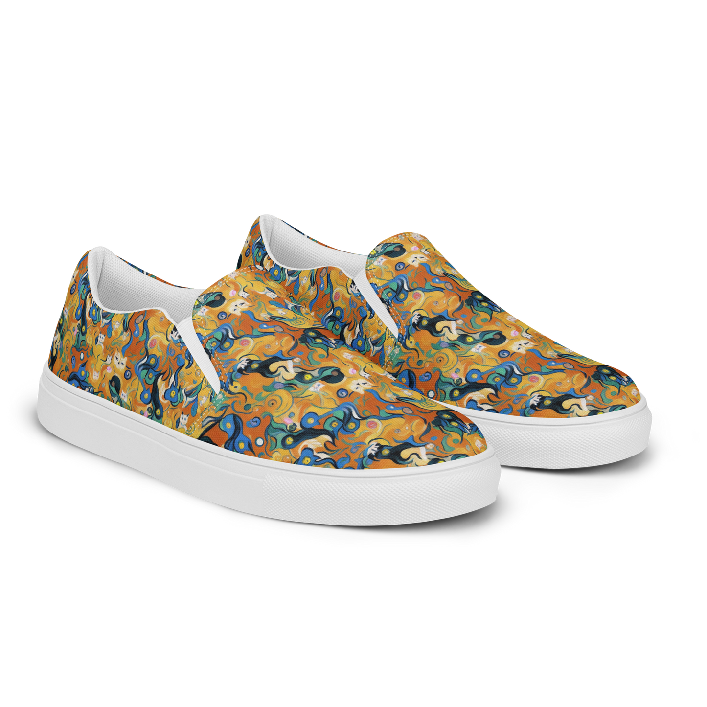 Men's Slip-On Canvas Shoes - Whimsical Feline Dance