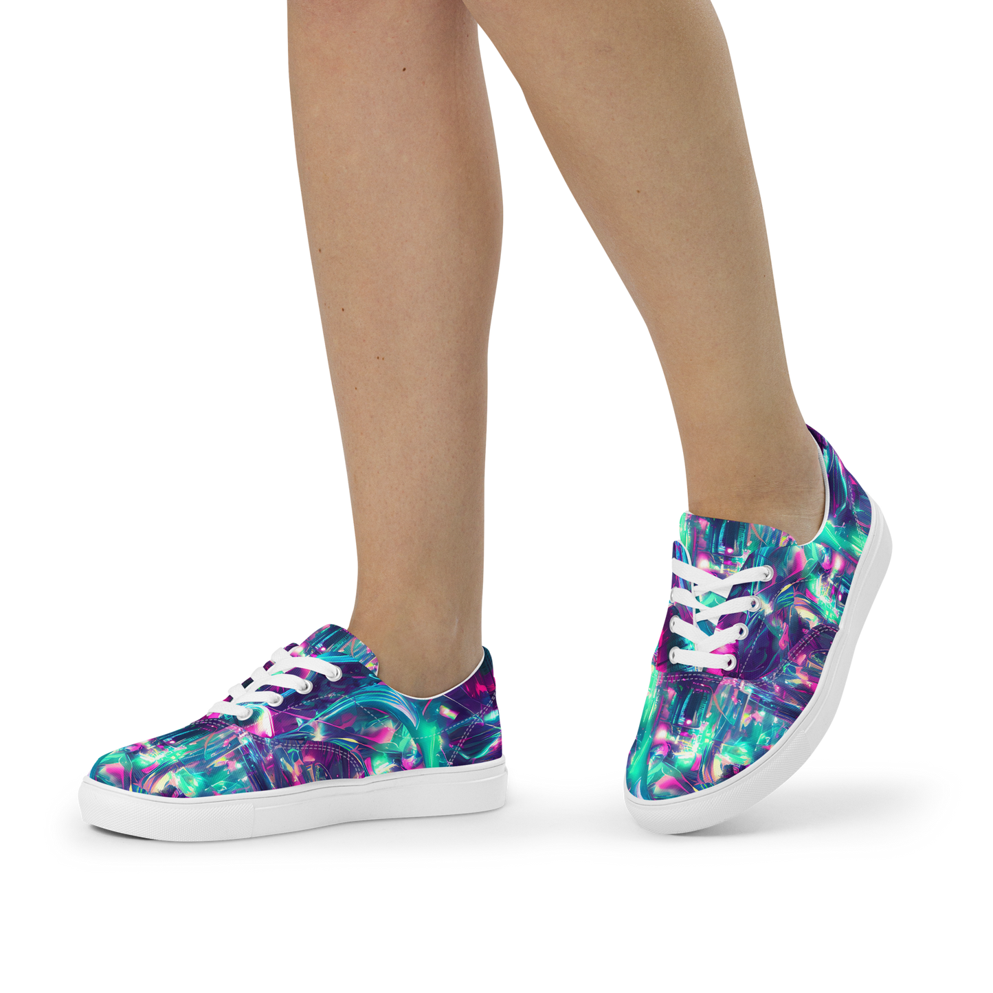 Women's Lace-Up Canvas Shoes - Synthwave Surge