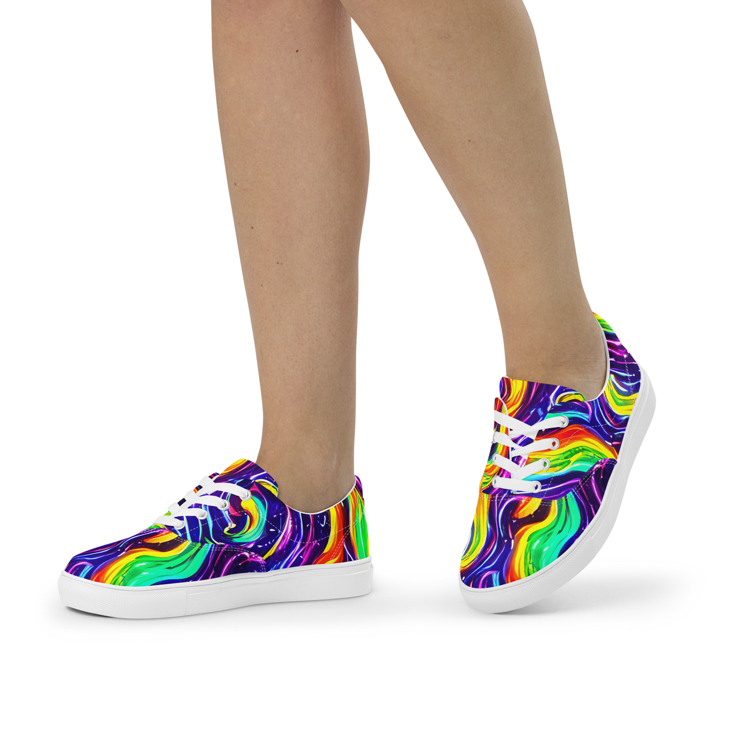 Women's Lace-Up Canvas Shoes - Galactic Flames
