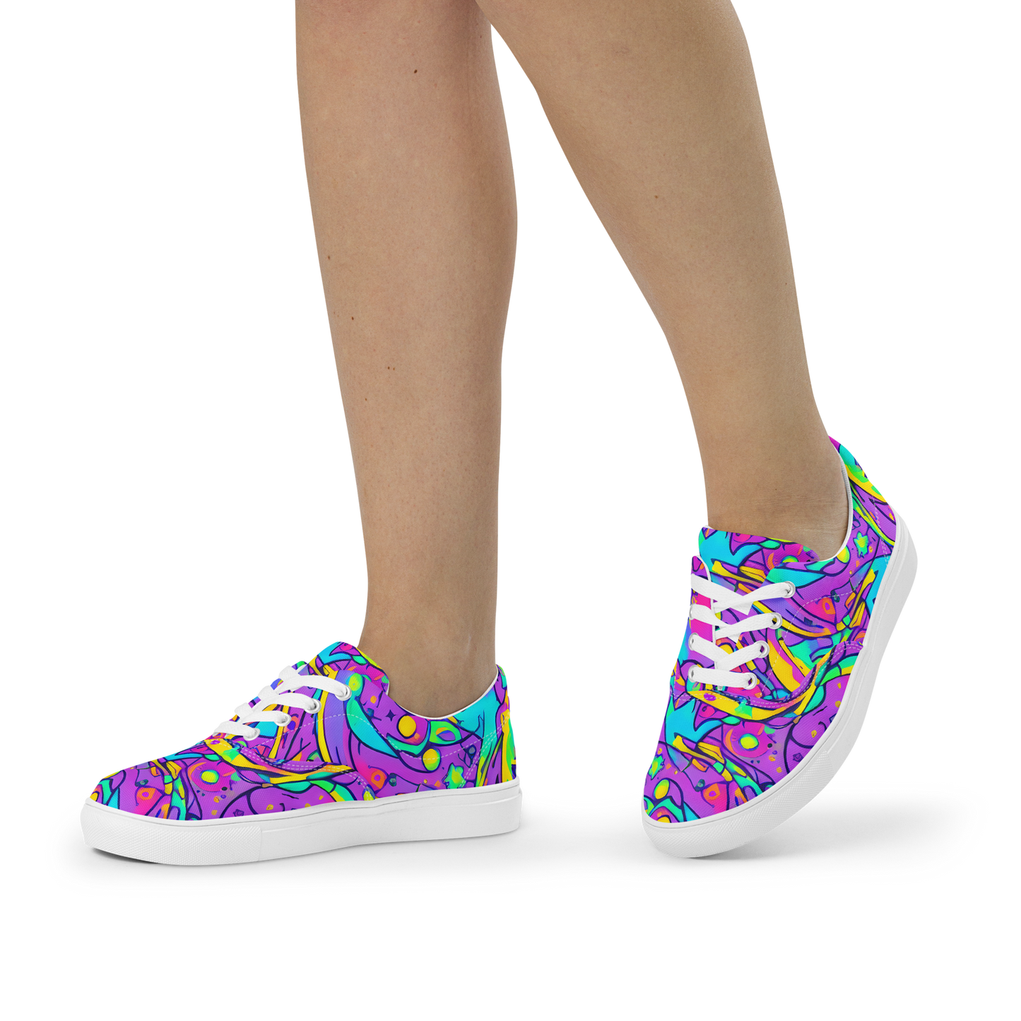 Women's Lace-Up Canvas Shoes - Neon Galaxy Whirl