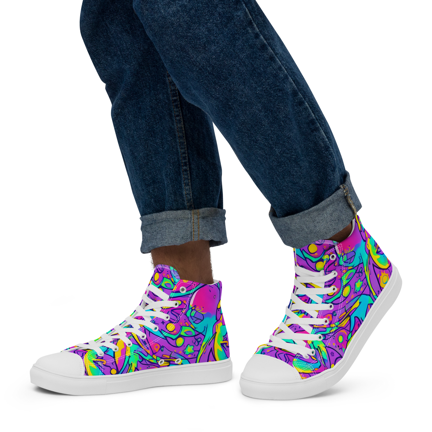 Men's High Top Canvas Shoes - Neon Galaxy Whirl