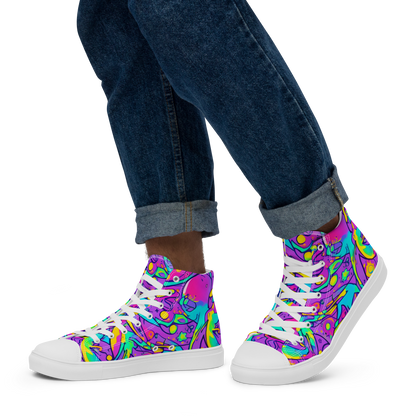 Men's High Top Canvas Shoes - Neon Galaxy Whirl