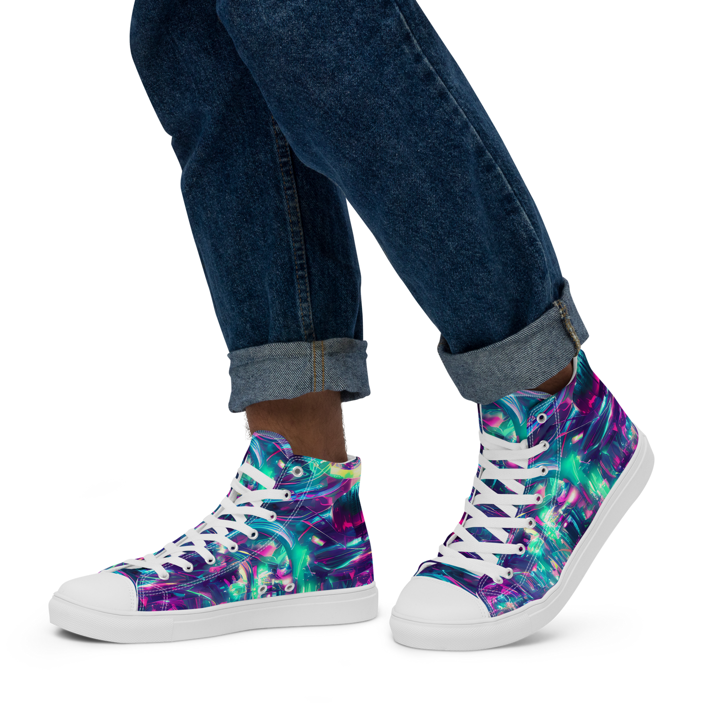 Men's High Top Canvas Shoes - Synthwave Surge