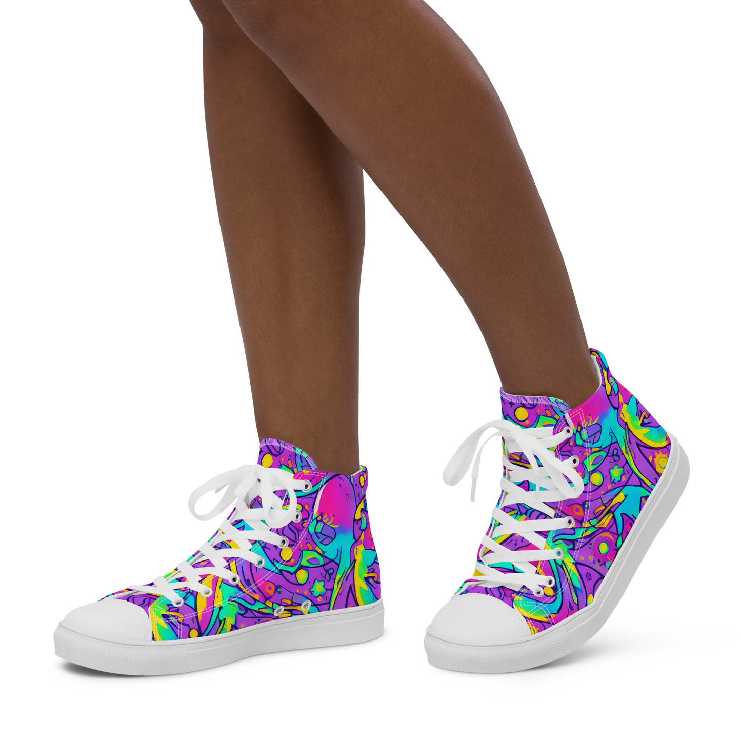 Women's High Top Canvas Shoes - Neon Galaxy Whirl