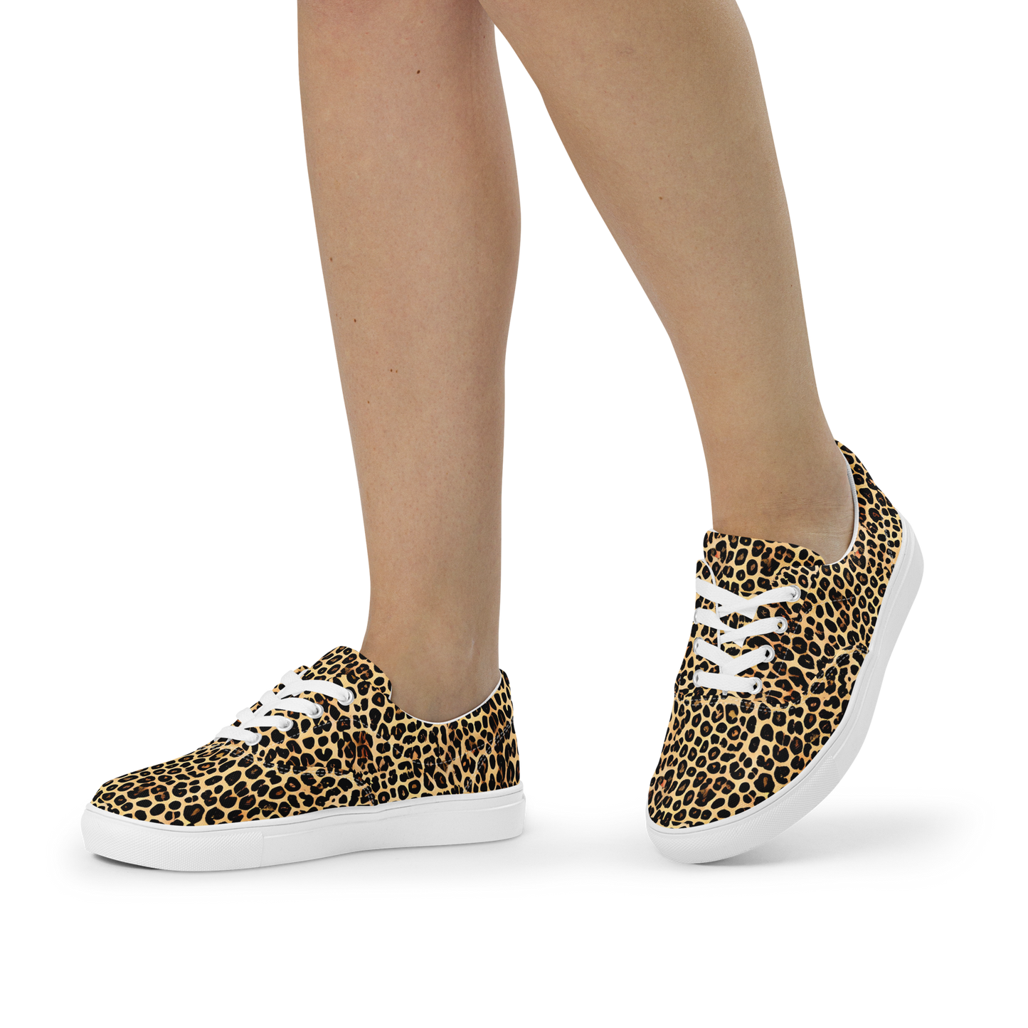 Women's Lace-Up Canvas Shoes - Cheetah Mosaic