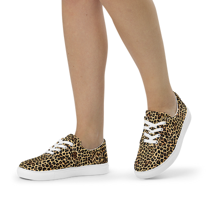 Women's Lace-Up Canvas Shoes - Cheetah Mosaic