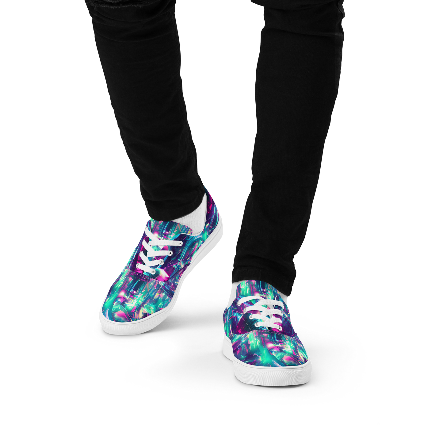 Men's Lace-Up Canvas Shoes - Synthwave Surge