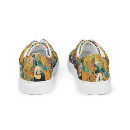 Women's Lace-Up Canvas Shoes - Whimsical Feline Dance