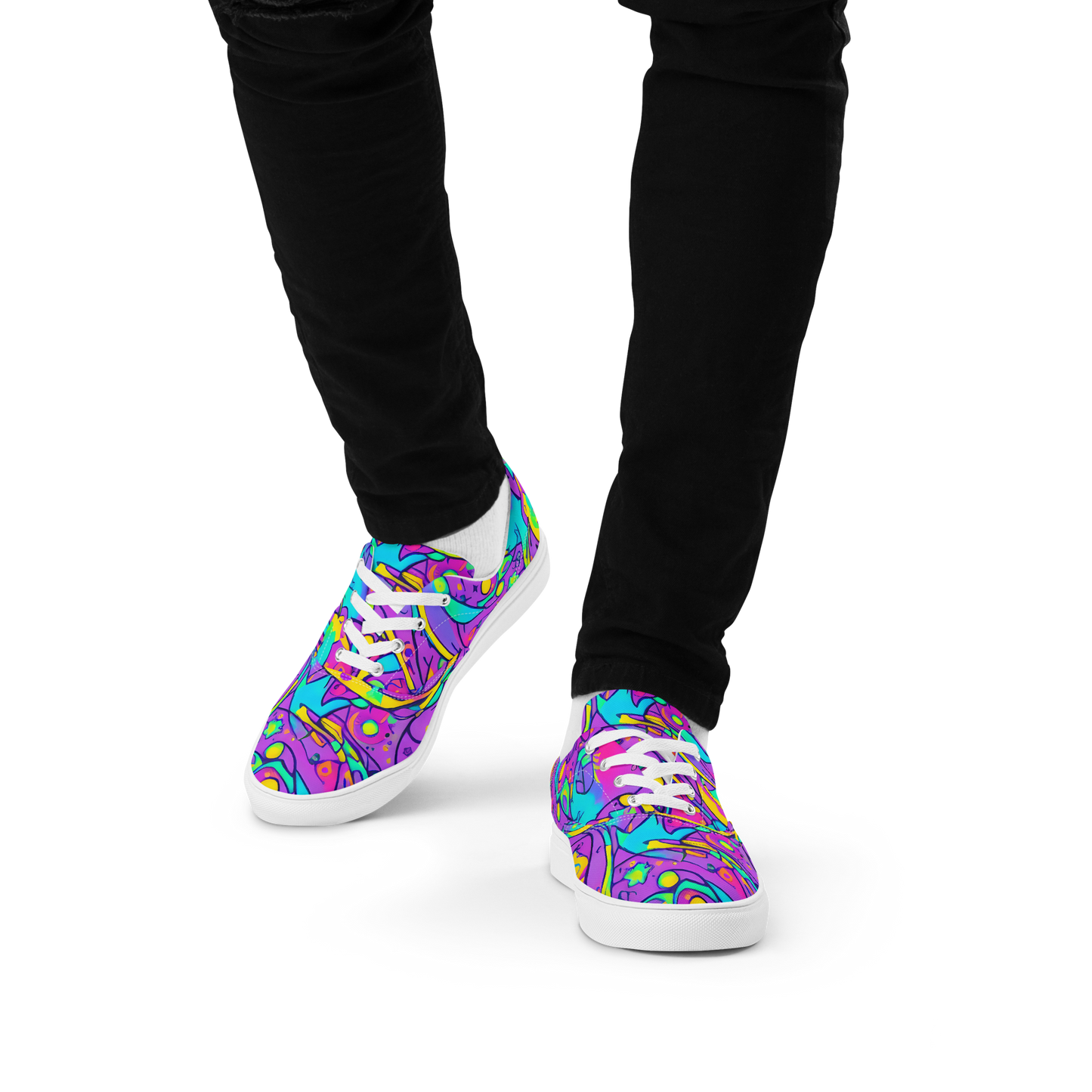 Men's Lace-Up Canvas Shoes - Neon Galaxy Whirl