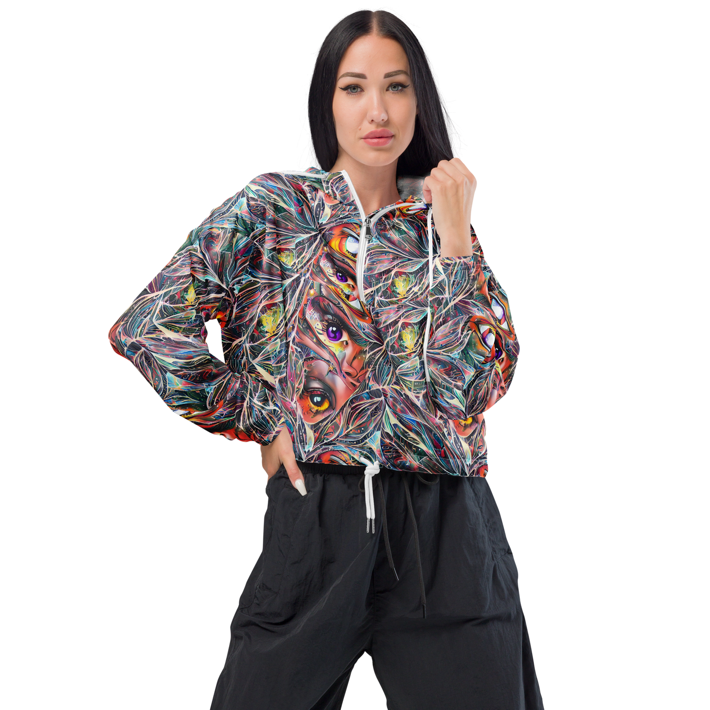 Women's Cropped Windbreaker - Prismatic Reverie