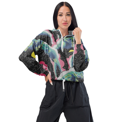 Women's Cropped Windbreaker - Lunar Waves