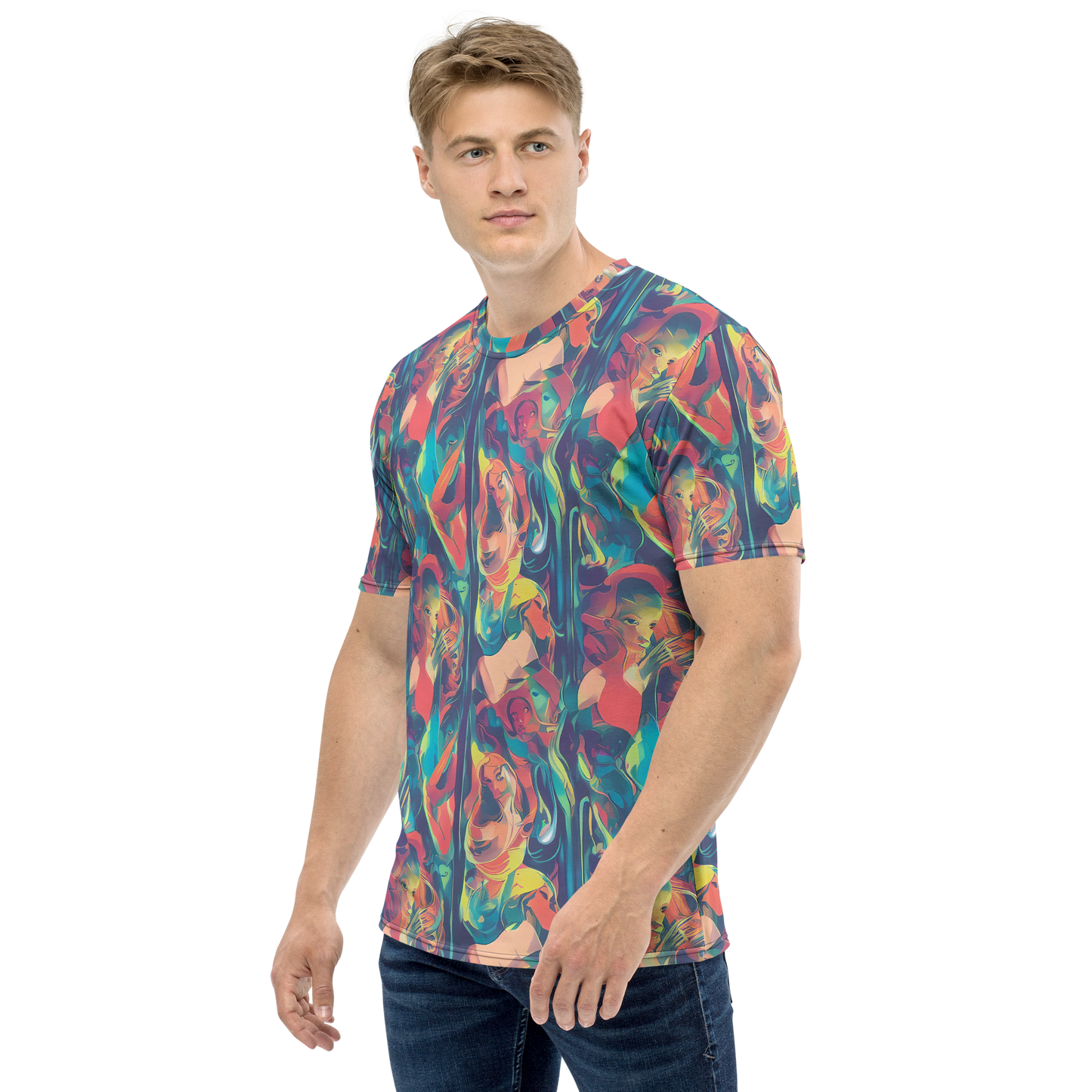 Men's Crew Neck T-Shirt - Neon Aurora